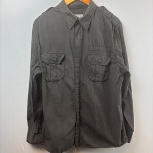 Vintage Y2K Utility Black distressed Button Casual Shirt 100% Cotton Streetwear